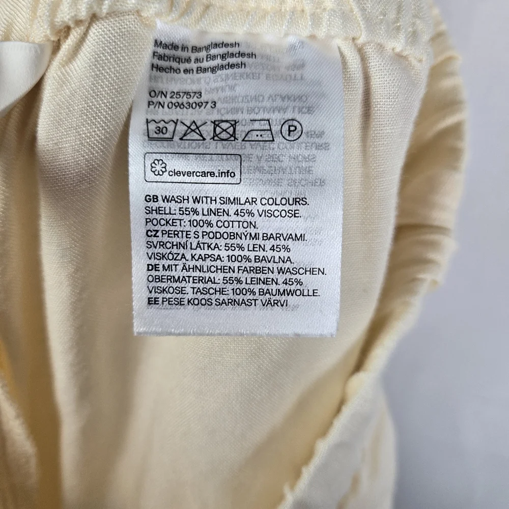 H&M Womens Linen Blend Light Yellow Wide Leg Cropped Pants Size Small